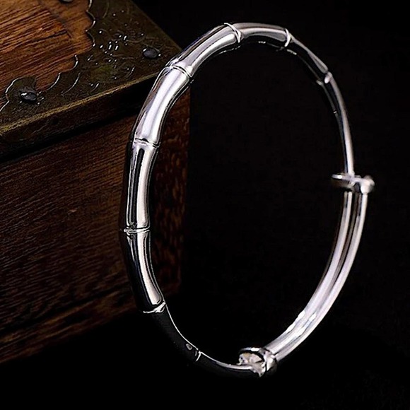 Sterling Silver Bamboo Adjustable Resizable Bangle Bracelet - Picture 6 of 6